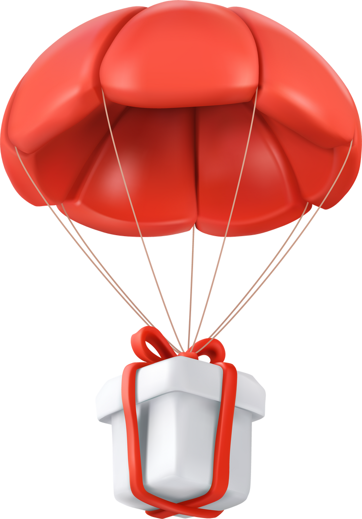 Cartoon gift with parachute 3d icon